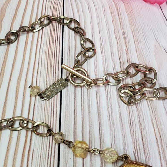 Dana Kellin for Target Beaded Gold Tone Station Chain Necklace Yellow Crystals - Picture 3 of 12